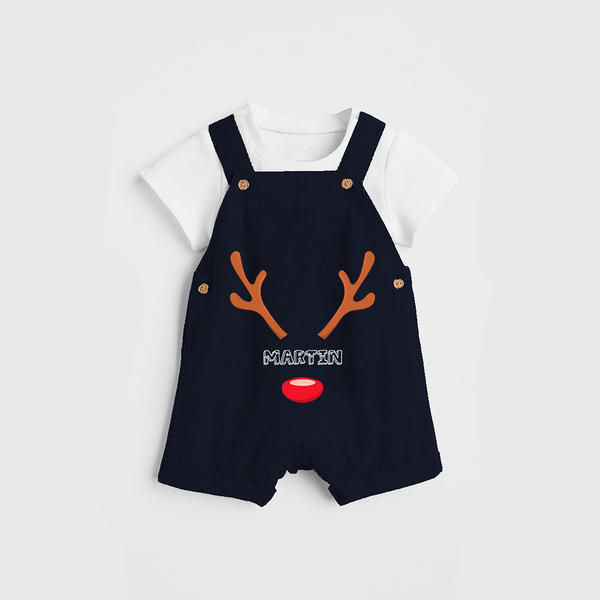 Antler Edition - Customized Christmas Themed Dungaree Set For Kids - NAVY BLUE - 0 - 5 Months Old (Chest 18")