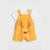 Antler Edition - Customized Christmas Themed Dungaree Set For Kids - PASTEL YELLOW - 0 - 5 Months Old (Chest 18")