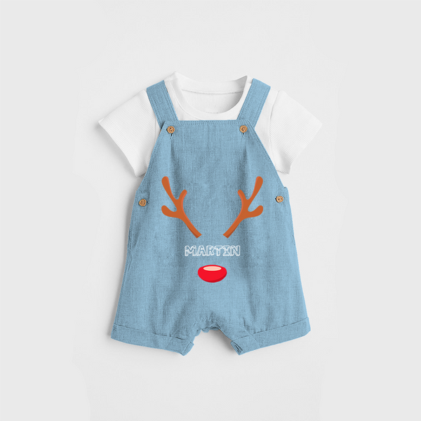 Antler Edition - Customized Christmas Themed Dungaree Set For Kids - SKY BLUE - 0 - 5 Months Old (Chest 18")