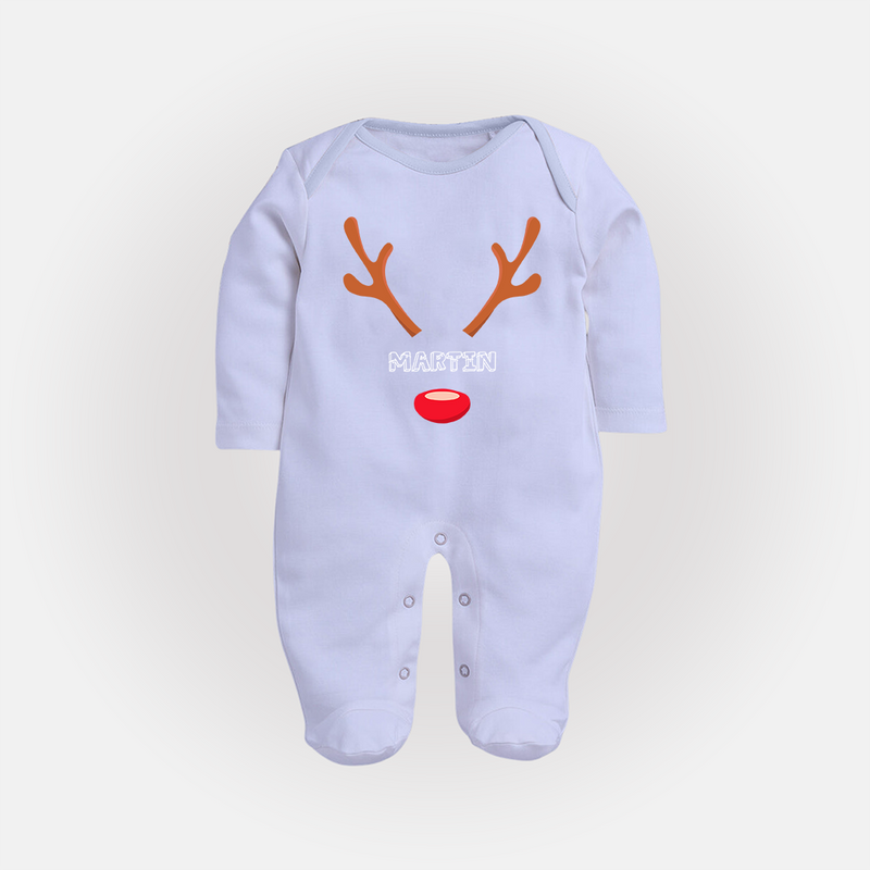 Antler Edition - Customized Christmas Themed Sleep Suit For Babies - BABY BLUE - New Born (Chest 7.5")