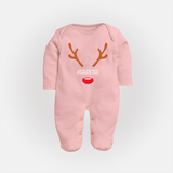 Antler Edition - Customized Christmas Themed Sleep Suit For Babies - BABY PINK - New Born (Chest 7.5")