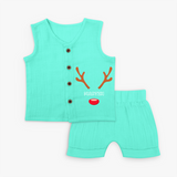 Antler Edition - Customized Christmas Themed Jabla Set For Kids - AQUA GREEN - 0 - 3 Months Old (Chest 9.8")