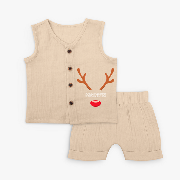 Antler Edition - Customized Christmas Themed Jabla Set For Kids - CREAM - 0 - 3 Months Old (Chest 9.8")