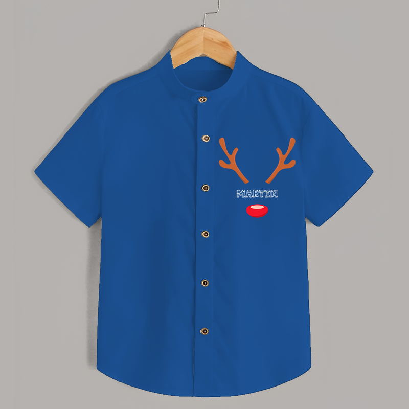 Antler Edition - Customized Christmas Themed Shirt For Kids - COBALT BLUE - 0 - 6 Months Old (Chest 23")