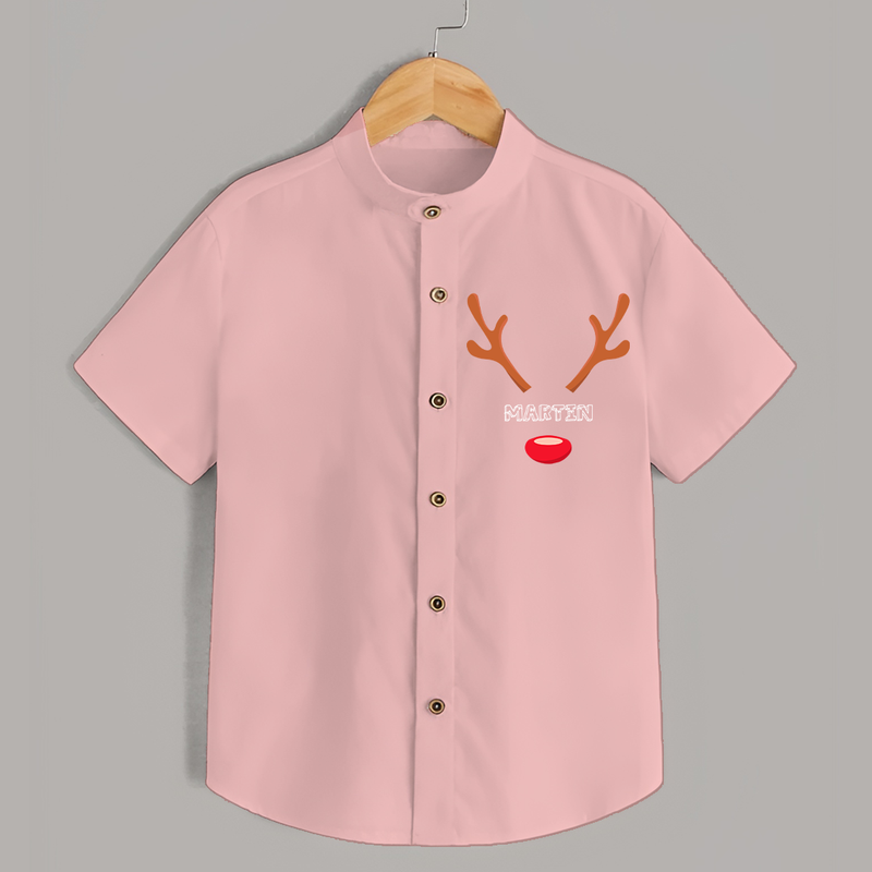 Antler Edition - Customized Christmas Themed Shirt For Kids - PEACH - 0 - 6 Months Old (Chest 23")