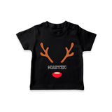 Antler Edition - Customized Christmas Themed T-Shirt For Kids - BLACK - 0-5 Months Old (Chest 17")