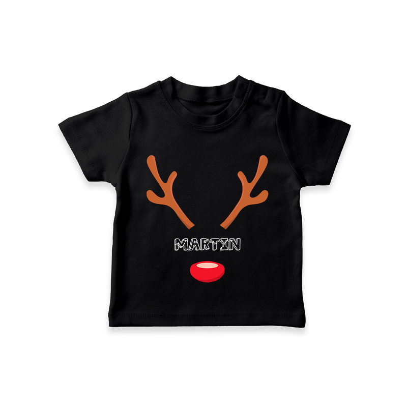 Antler Edition - Customized Christmas Themed T-Shirt For Kids - BLACK - 0-5 Months Old (Chest 17")