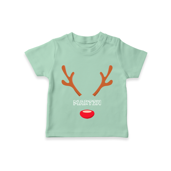 Antler Edition - Customized Christmas Themed T-Shirt For Kids - MINT GREEN - 0-5 Months Old (Chest 17")