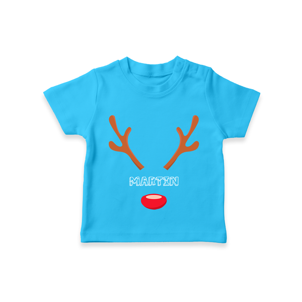 Antler Edition - Customized Christmas Themed T-Shirt For Kids - SKY BLUE - 0-5 Months Old (Chest 17")