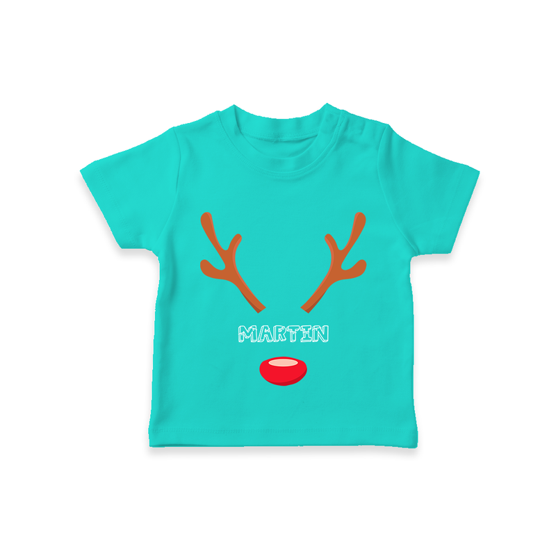 Antler Edition - Customized Christmas Themed T-Shirt For Kids - TEAL - 0-5 Months Old (Chest 17")