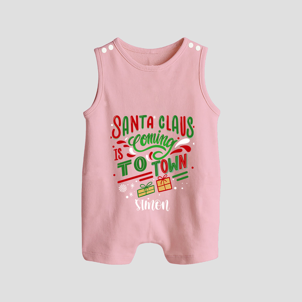 Santa Claus Is Coming To Town - Customized Christmas Themed Romper Suit For Babies - BABY PINK - 0 - 5 Months Old (Chest 18")