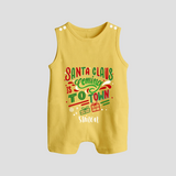 Santa Claus Is Coming To Town - Customized Christmas Themed Romper Suit For Babies - PASTEL YELLOW - 0 - 5 Months Old (Chest 18")