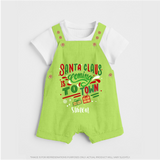 Santa Claus Is Coming To Town - Customized Christmas Themed Dungaree Set For Kids - GREEN - 0 - 5 Months Old (Chest 18")