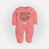 Santa Claus Is Coming To Town - Customized Christmas Themed Sleep Suit For Babies - PEACH - New Born (Chest 7.5")