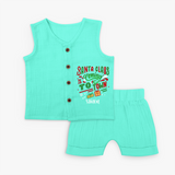 Santa Claus Is Coming To Town - Customized Christmas Themed Jabla Set For Kids - AQUA GREEN - 0 - 3 Months Old (Chest 9.8")