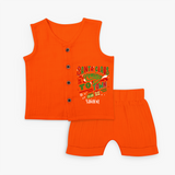 Santa Claus Is Coming To Town - Customized Christmas Themed Jabla Set For Kids - TANGERINE - 0 - 3 Months Old (Chest 9.8")