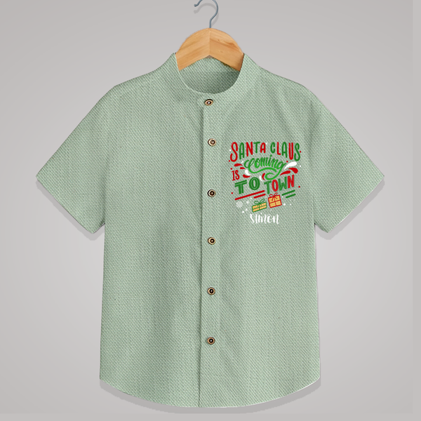 Santa Claus Is Coming To Town - Customized Christmas Themed Shirt For Kids - MINT GREEN - 0 - 6 Months Old (Chest 23")