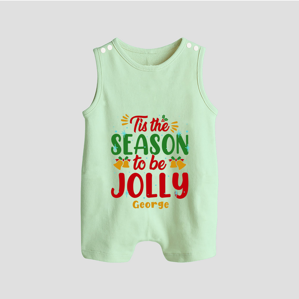 Tis The Season To Be Jolly - Customized Christmas Themed Romper Suit For Babies - MINT GREEN - 0 - 5 Months Old (Chest 18")