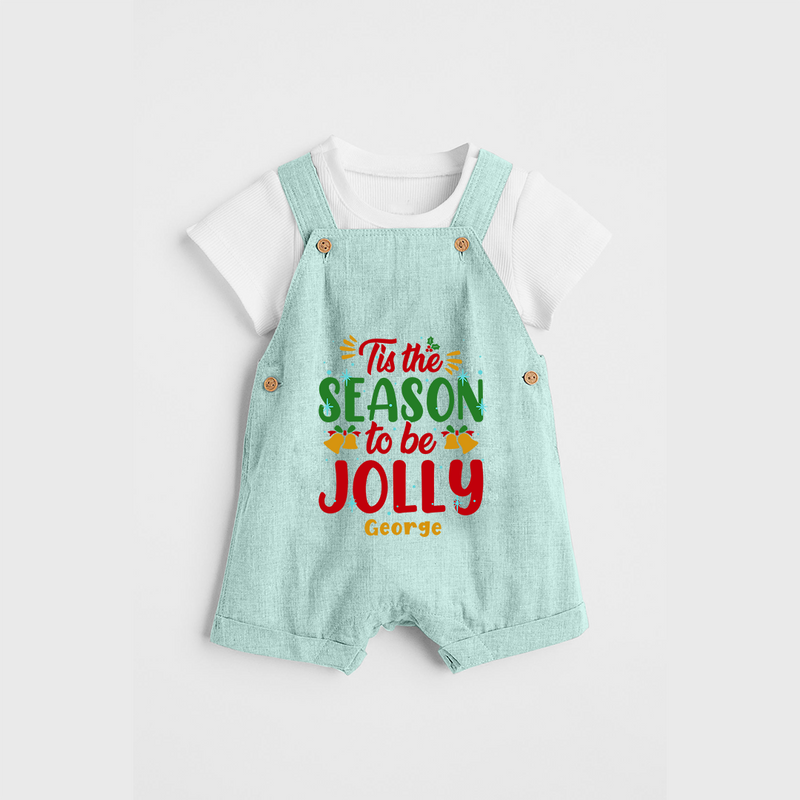 Tis The Season To Be Jolly - Customized Christmas Themed Dungaree Set For Kids - ARCTIC BLUE - 0 - 5 Months Old (Chest 18")