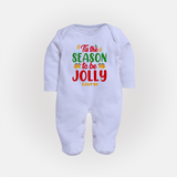 Tis The Season To Be Jolly - Customized Christmas Themed Sleep Suit For Babies - BABY BLUE - New Born (Chest 7.5")