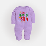 Tis The Season To Be Jolly - Customized Christmas Themed Sleep Suit For Babies - LILAC - New Born (Chest 7.5")