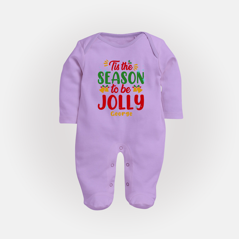 Tis The Season To Be Jolly - Customized Christmas Themed Sleep Suit For Babies - LILAC - New Born (Chest 7.5")