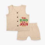 Tis The Season To Be Jolly - Customized Christmas Themed Jabla Set For Kids - CREAM - 0 - 3 Months Old (Chest 9.8")