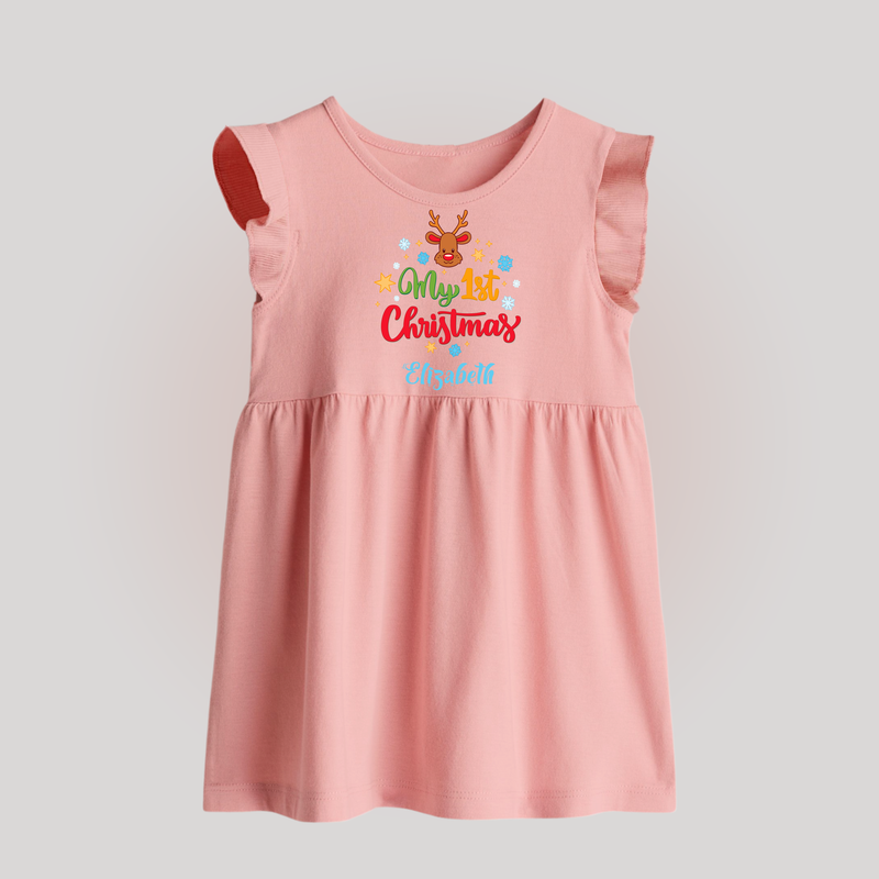 My 1st Christmas - Customized Christmas Themed Baby Frock For Babies - BABY PINK - 0 - 3 Months Old (Chest 17")