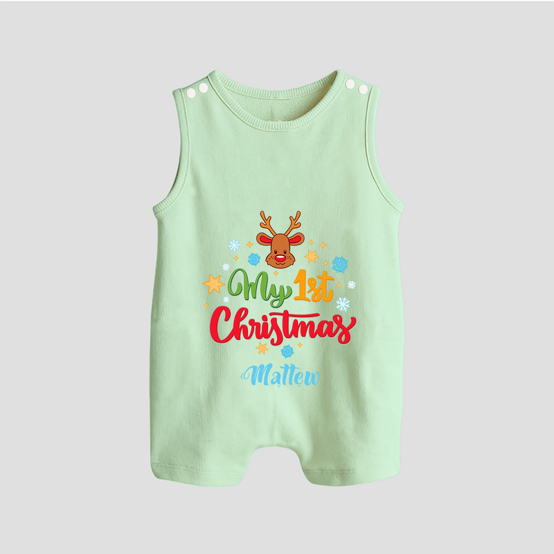 My 1st Christmas - Customized Christmas Themed Romper Suit For Babies - MINT GREEN - 0 - 5 Months Old (Chest 18")