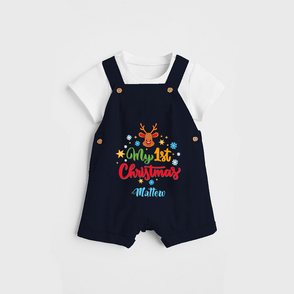 My 1st Christmas - Customized Christmas Themed Dungaree Set For Kids - NAVY BLUE - 0 - 5 Months Old (Chest 18")