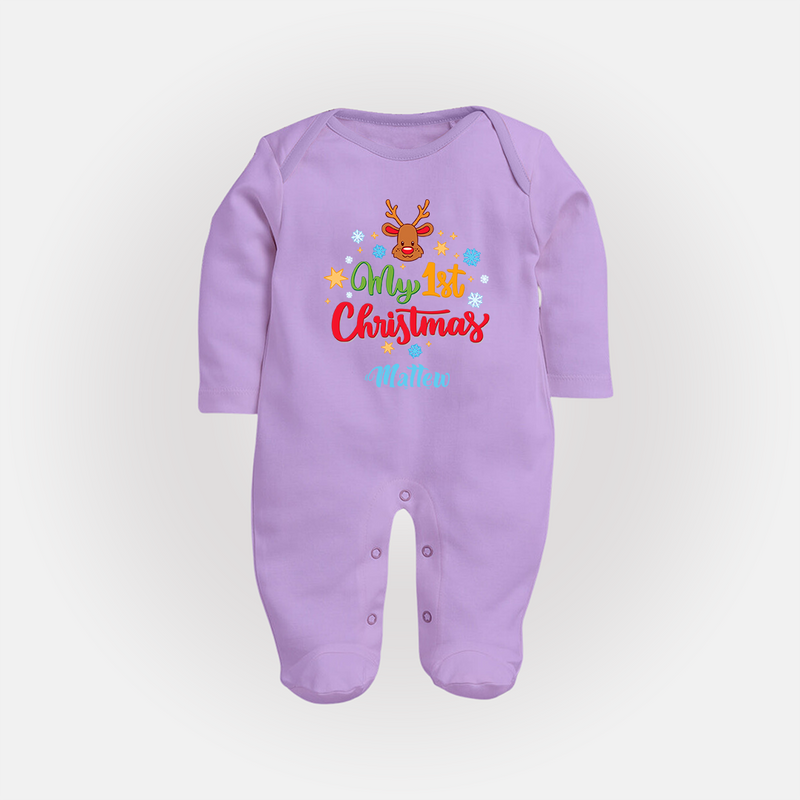 My 1st Christmas - Customized Christmas Themed Sleep Suit For Babies - LILAC - New Born (Chest 7.5")