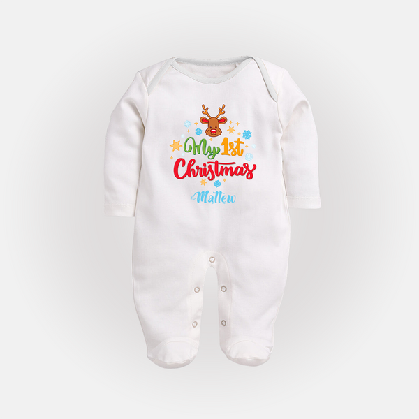 My 1st Christmas - Customized Christmas Themed Sleep Suit For Babies - WHITE - New Born (Chest 7.5")