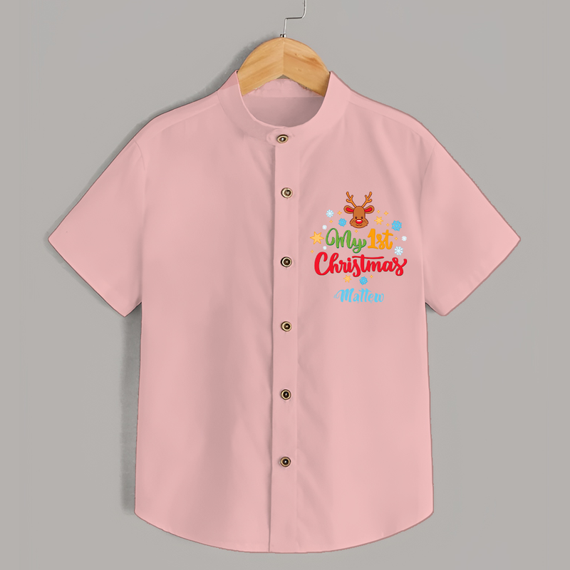 My 1st Christmas - Customized Christmas Themed Shirt For Kids - PEACH - 0 - 6 Months Old (Chest 23")