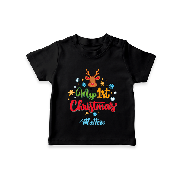 My 1st Christmas - Customized Christmas Themed T-Shirt For Kids - BLACK - 0-5 Months Old (Chest 17")