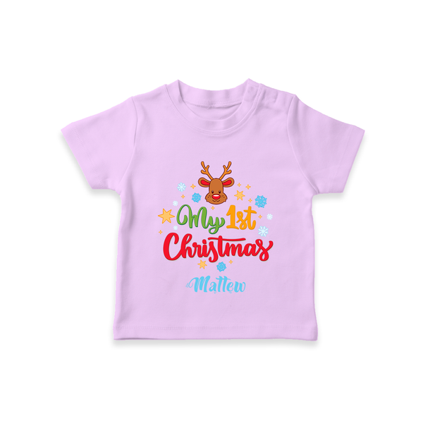 My 1st Christmas - Customized Christmas Themed T-Shirt For Kids - LILAC - 0-5 Months Old (Chest 17")