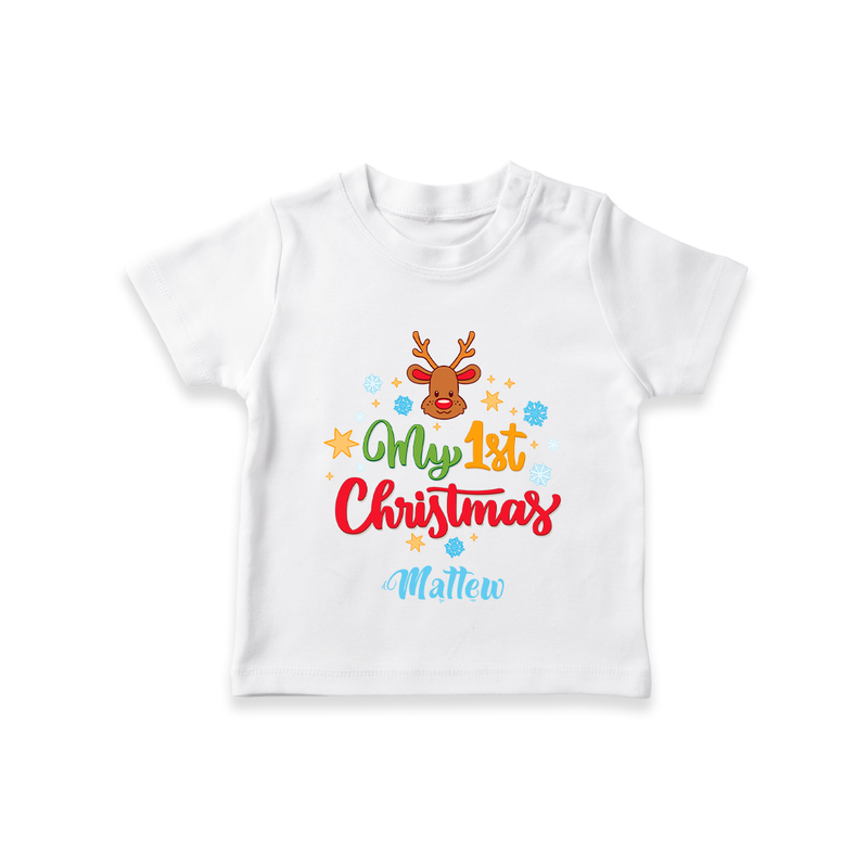 My 1st Christmas - Customized Christmas Themed T-Shirt For Kids - WHITE - 0-5 Months Old (Chest 17")