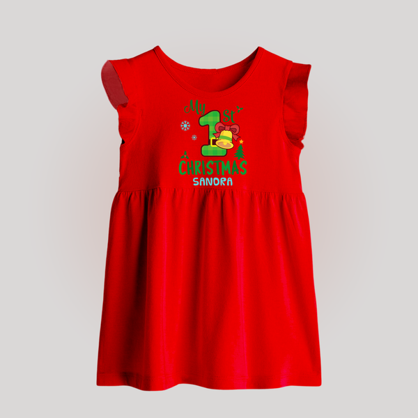 My First Christmas - Customized Christmas Themed Baby Frock For Babies - RED - 0 - 3 Months Old (Chest 17")