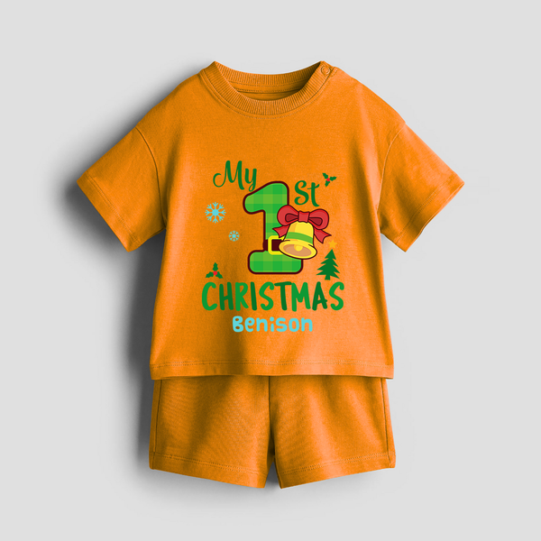 My First Christmas - Customized Christmas Themed Co-ord Set For Kids - TANGERINE - 0-5 months old  (Chest 18")