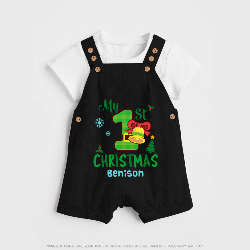 My First Christmas - Customized Christmas Themed Dungaree Set For Kids - BLACK - 0 - 5 Months Old (Chest 18")