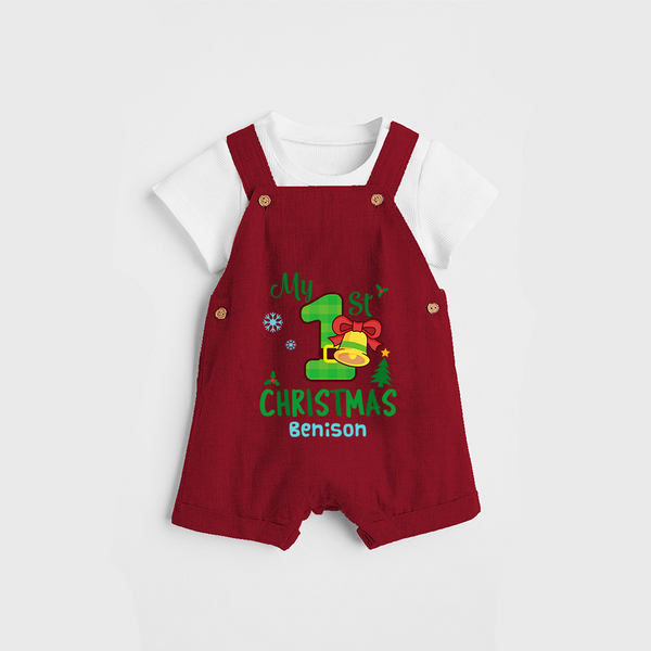 My First Christmas - Customized Christmas Themed Dungaree Set For Kids - RED - 0 - 5 Months Old (Chest 18")