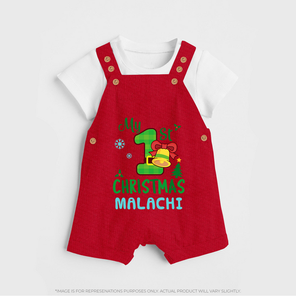 My First Christmas Dungaree Set | Personalized Baby Christmas Dungaree Set - RED - 0 - 5 Months Old (Chest 18")