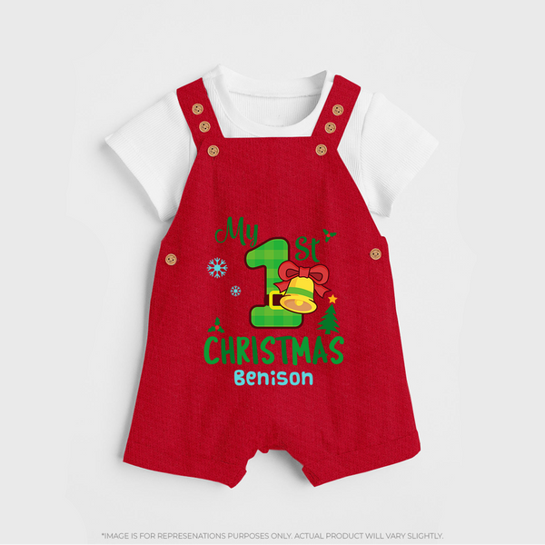 My First Christmas - Customized Christmas Themed Dungaree Set For Kids - RED - 0 - 5 Months Old (Chest 18")