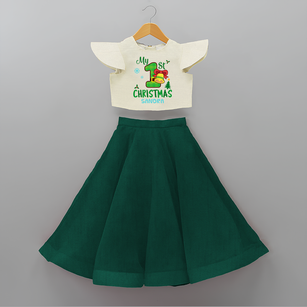 My First Christmas - Customized Christmas Themed Crop Top And Skirt For Kids - BOTTLE GREEN - 6 - 9 Months Old (Chest 20" , Frock Waist 20")