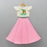 My First Christmas - Customized Christmas Themed Crop Top And Skirt For Kids - PINK - 6 - 9 Months Old (Chest 20" , Frock Waist 20")