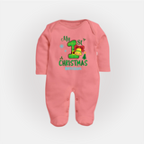 My First Christmas - Customized Christmas Themed Sleep Suit For Babies - PEACH - New Born (Chest 7.5")