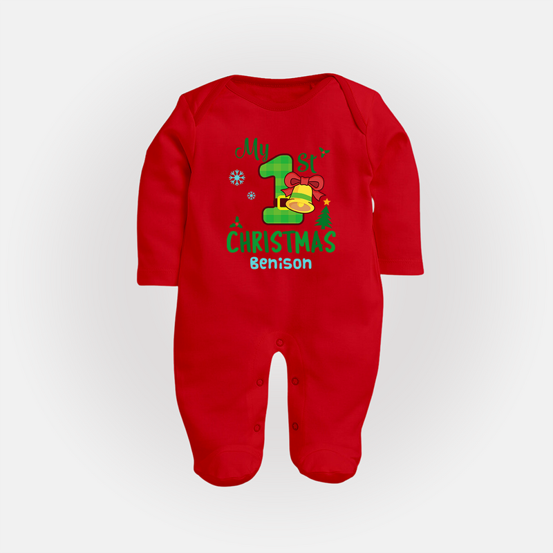 My First Christmas - Customized Christmas Themed Sleep Suit For Babies - RED - New Born (Chest 7.5")