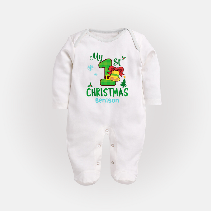 My First Christmas - Customized Christmas Themed Sleep Suit For Babies - WHITE - New Born (Chest 7.5")