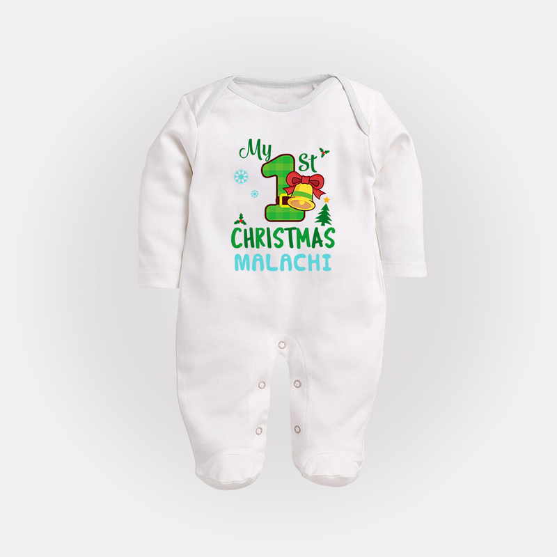 My First Christmas Sleep Suit / Full Sleeve Bodysuit | Personalized Baby Christmas Sleep Suit / Full Sleeve Bodysuit - WHITE - New Born (Chest 7.5")