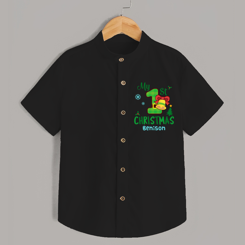 My First Christmas - Customized Christmas Themed Shirt For Kids - BLACK - 0 - 6 Months Old (Chest 23")