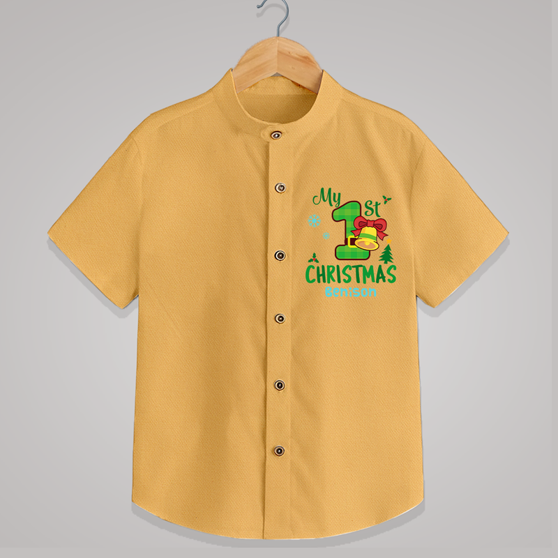 My First Christmas - Customized Christmas Themed Shirt For Kids - PASTEL YELLOW - 0 - 6 Months Old (Chest 23")